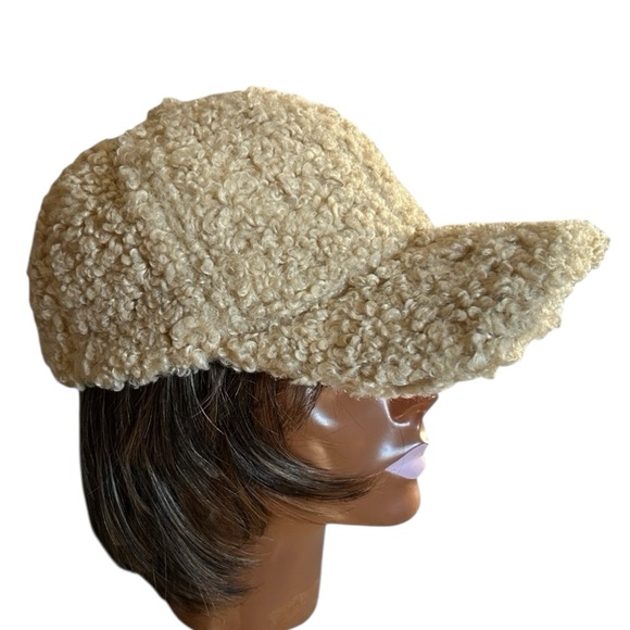 Cozy Plush Textured Shearling Poodle Baseball Cap with Soft Fleece Feel in Beige